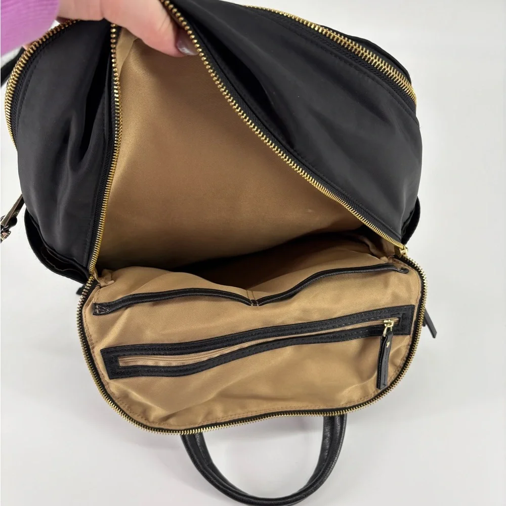 Allancia Black Dome Backpack with Leather Handles and Gold Hardware